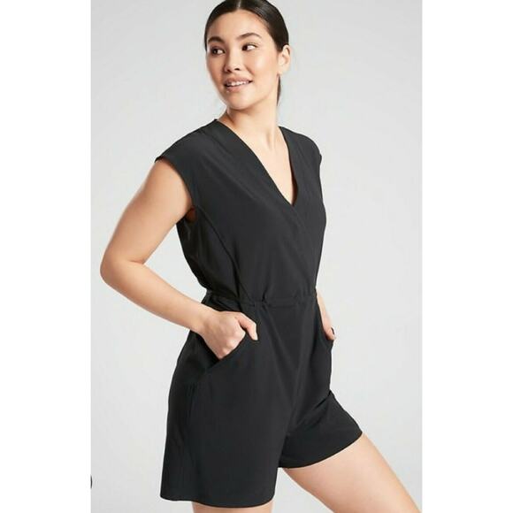 Athleta womens black Marlow V-neck cap sleeve casual romper size S - Picture 4 of 13